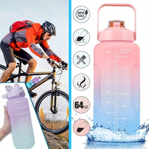  2 l spülmaschinenfeste Wasserflasche mit Strohhalm für Erwachsene und Kinder