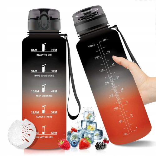  MOTIVATIONSFLASCHE WASSERFLASCHE 1500 ml MIT MEßGRIFF UND STROHHALM