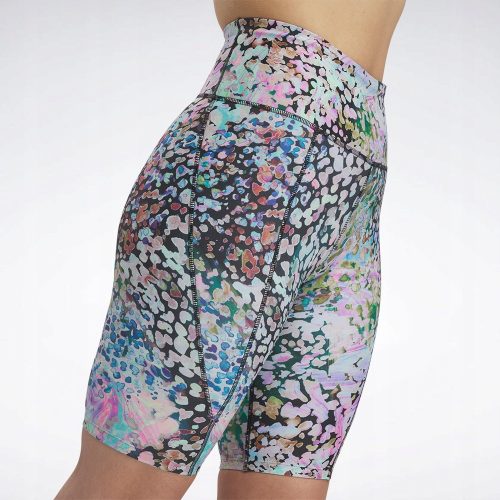  REEBOK Damen-Sport-Leggings mit R. S-Print, farbenfroh, kurz