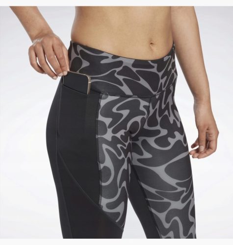  REEBOK R. S PRINT LEGGINGS SHORTS GRAU SCHWARZ 3/4