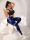  Batik-Sport-Leggings mit hoher Taille, Marineblau, Shein XS 34