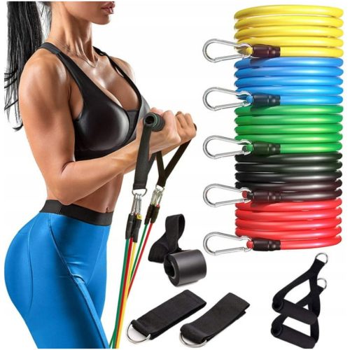  SET AUS 5 FITNESS-WIDERSTANDSBÄNDERN FÜR ÜBUNGEN MIT GRIFF UND GRIFFEN