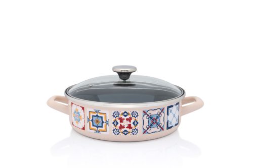 Rundes, emailliertes Schmortopf aus der Porto Kollektion, 24 cm, Cremefarben