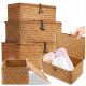 Dreiteiliges Set aus Geflochtenen Aufbewahrungsboxen mit Deckel aus Seegras in Naturorange