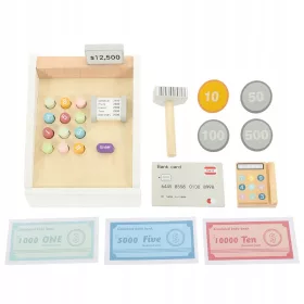 Holz-Spielkasse für Kinder, 16,7 × 13 × 10,5 cm