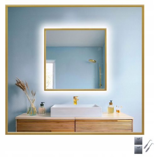  LED-SPIEGEL COB 480 LED/1m IN GOLDENEM ALUMINIUMRAHMEN ELEGANT 120x120 cm