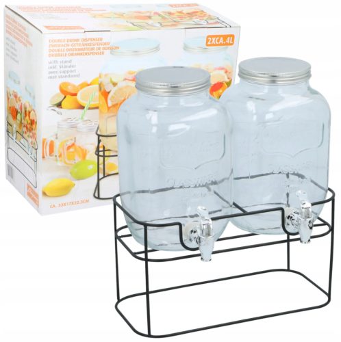  Doppelter Glasbehälter mit Hahn für Wasser, Limonade, CUISINE ELEGANCE 2x4L
