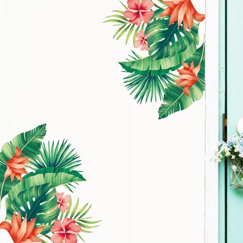  Abnehmbare Wand mit tropischen Blättern, Blumen und Vögeln