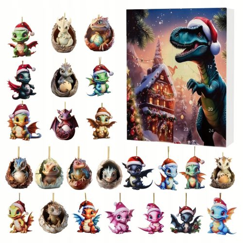 24 Acryl-Dinosaurier-Anhänger-Set mit Weihnachts-Countdown-Kalender