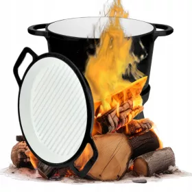    Emaillierter Gusseisentopf mit Bratpfanne Ungarischer Topf 8L Lagerfeuergrill