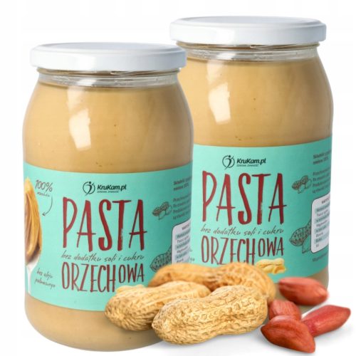 2x Krukam Erdnussbutter 900g, 100% reines Erdnussmus ohne Zusätze