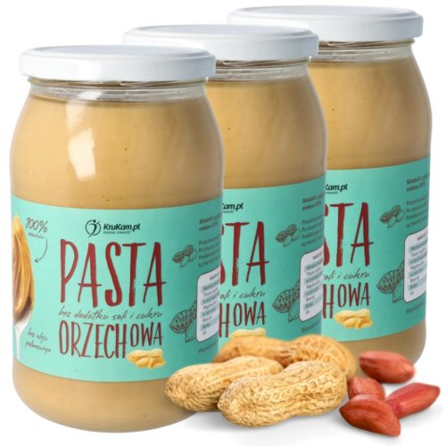 3x Krukam Erdnussbutter 900g – 100% Natürliche, Unverarbeitete Erdnüsse