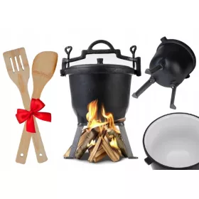    Emaillierter Kessel aus Gusseisen, Jagdtopf, 8 l, Lagerfeuer, Braten, Grill