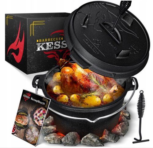  Gusseisentopf Grillpfanne mit Deckel Kesser 7,3L
