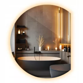    Badezimmer LED Rundspiegel Facettenschliff mit LED-Lampe beleuchtet 80 cm