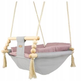    Schaukelstuhl aus Holz, Hängematte, Wiege mit Decke, 2 m+, Silber, Puderrosa