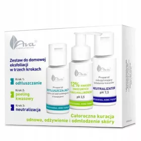    PROFESSIONELLES HEIMTHERAPIE-Set für ein Heimpeeling in drei Schritten mit Fruchtsäuren 12 % und Hyaluronsäure