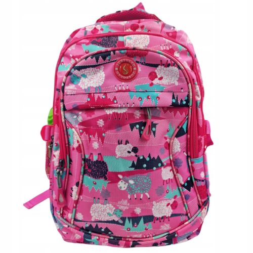 Schulrucksack mit 3 Fächern und Schäfchenmotiv für Mädchen Klasse 1-3
