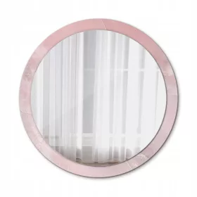    Runder Hängespiegel mit dekorativem Glasrahmen in Rosa Steinoptik, Durchmesser 100 cm