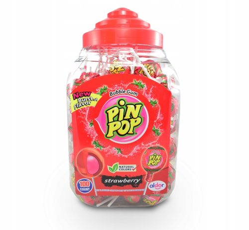Strawberry Flavor PIN POP Lollipops mit Kaugummi-Kern, 100 Stück