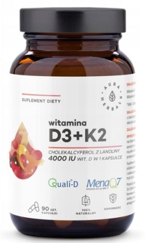Aura Herbals Vitamin D3 4000 IU & K2 90 Kapseln - Hochqualitative Nahrungsergänzung
