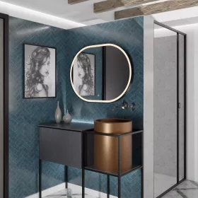    (3007) Loft LED Spiegel Hamburg 140x50 cm, schwarzer Rahmen, neutrale LED + an