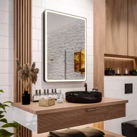    (3010) Osaka LED Spiegel 60x80 cm, Schwarzer Rahmen, Neutral LED + Touch Schalter