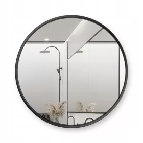    80 cm runder Spiegel in schwarzem Aluminiumrahmen mit LED-Hintergrundbeleuchtung