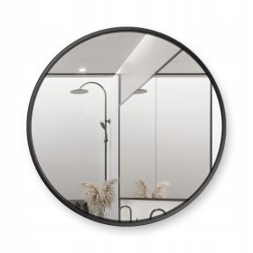    Runder Spiegel 90 cm in schwarzem Rahmen mit LED-Hintergrundbeleuchtung Loft