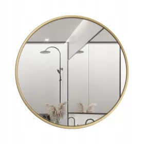    Runder Spiegel 70 cm in goldenem Aluminiumrahmen mit LED-Hintergrundbeleuchtung