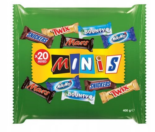 Mini-Schokoriegel-Mix: Snickers, Twix, Mars, Milky Way, Bounty, 400g