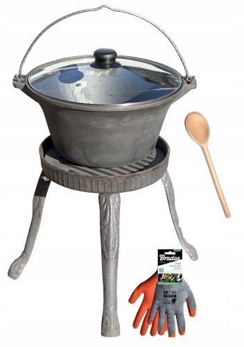  UNGARISCHER GUSSEISERNER KESSEL 8L STAND MIT GITTER 25 UND HITZEBESTÄNDIGEM DECKEL