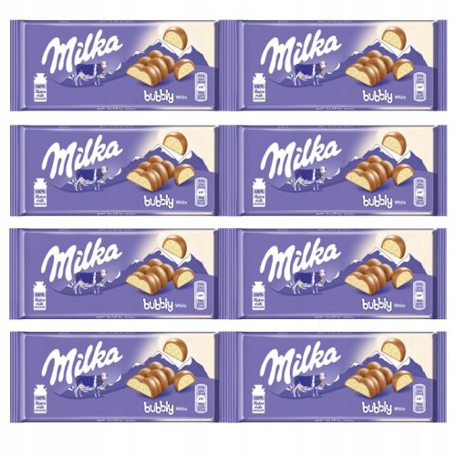8er-Pack Milka Bubbly White - Luftige Weiße Schokolade Milkas