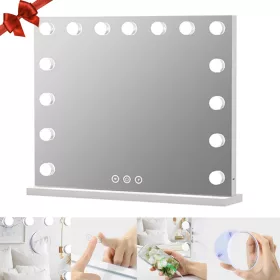    LED-SPIEGEL FÜR SCHMINKTISCH UND MAKE-UP MIT HOLLYWOOD-LICHTERN UND TOUCHSCREEN 80x60cm