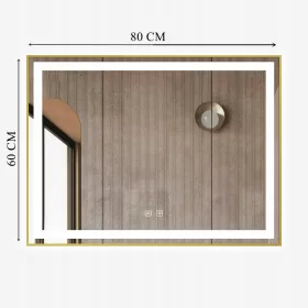    LED Leuchtspiegel 80x60cm rechteckig J07 in Champagner Gold Rahmen