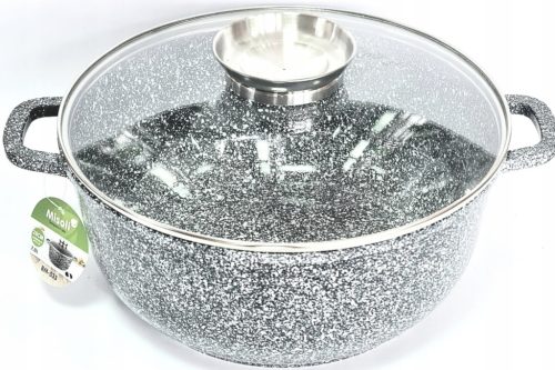 Hochwertiger Marmor-Keramik Topf 28cm/6.3L mit Glasdeckel - für alle Herdarten geeignet