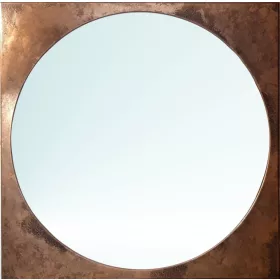  Runder Spiegel in einem quadratischen Kupferrahmen.