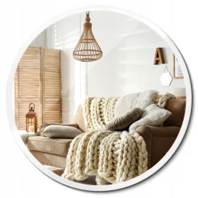    Runder hängender Badezimmerspiegel mit weißem dekorativem Glasrahmen, 90 cm Durchmesser