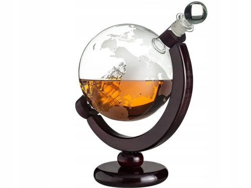 Globus Whisky Karaffe mit gravierte Weltkarte und Schiff im Inneren