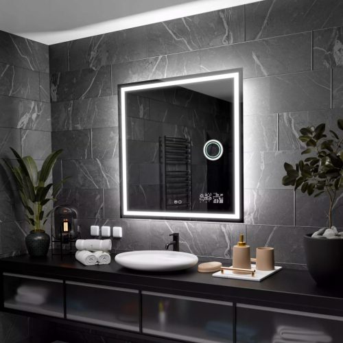  (3046) LED Spiegel Atlanta 70x70cm, Kalte LED+Punkt an, P4 Station, LED Spiegel