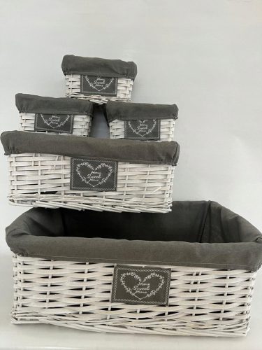 Eleganter Set aus 4 Weidenkörben mit Stoffauskleidung "Home Sweet Home"