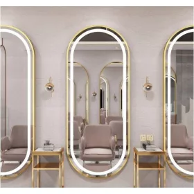  Ovaler Spiegel mit LED-Beleuchtung im Goldrahmen 160x50