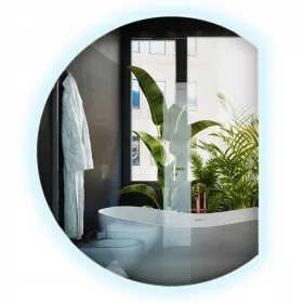    Runder, abgeschrägter Badezimmerspiegel zum Aufhängen, beleuchtete LED, kalte Farbe, 80 cm