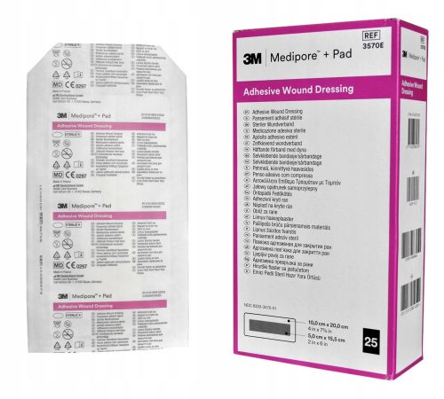 3M Medipore + Pad 3570E Verbandpflaster 10cm x 20cm, 25 Stück - Hypoallergen