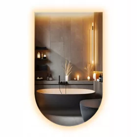    Badezimmerspiegel LED rund abgeschrägt mit LED-Lampe beleuchtet 100 cm