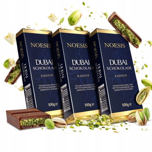 Dubai Noesis Pistazien-Schokolade mit Kadaifi-Kuchenfüllung – 3 Stück