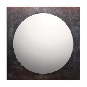    Runder Spiegel in einem quadratischen Rahmen. Graphitgusseisen.