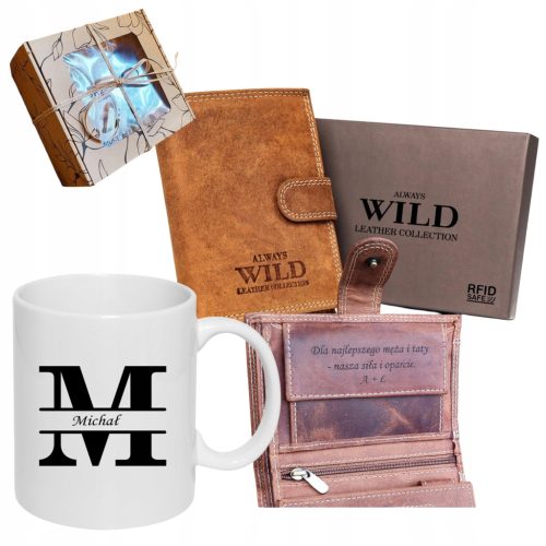 Exklusives Geschenkset für Männer: Personalisierter Leder Geldbeutel und Gravierter Kaffeebecher
