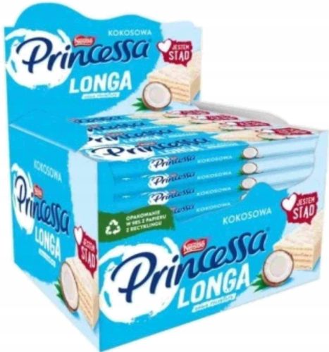 Princessa Longa Kokos - Knuspriger Waffelriegel mit Kokoscreme, überzogen mit weißer Schokolade, 40g