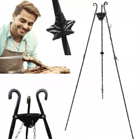    GESCHMIEDETES DREIBEIN FÜR GARTENGRILLSTÄNDER ÜBER KAMINKESSEL 187cm